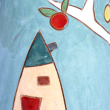 Load image into Gallery viewer, Glazed Ceramic Vase with Pomegranate Tree Motif in Teal - Pomegranate Tree in Teal | NOVICA