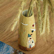 Load image into Gallery viewer, Glazed Ceramic Vase with Pomegranate Tree Motif in Yellow - Pomegranate Tree in Honey | NOVICA