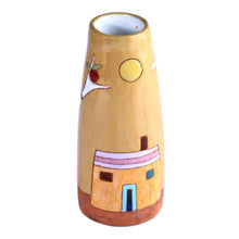 Load image into Gallery viewer, Glazed Ceramic Vase with Pomegranate Tree Motif in Yellow - Pomegranate Tree in Honey | NOVICA