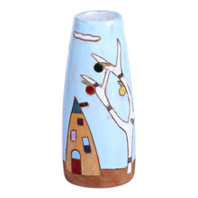 Load image into Gallery viewer, Glazed Ceramic Vase with Pomegranate Tree Motif in Sky Blue - Pomegranate Tree in Blue | NOVICA