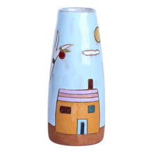 Load image into Gallery viewer, Glazed Ceramic Vase with Pomegranate Tree Motif in Sky Blue - Pomegranate Tree in Blue | NOVICA