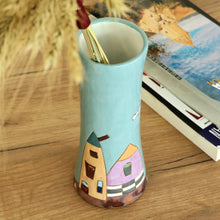 Load image into Gallery viewer, Hand-Painted Glazed Ceramic Vase with House and Tree Motif - Fabulous Homes | NOVICA
