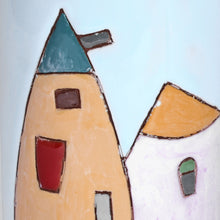 Load image into Gallery viewer, Hand-Painted Glazed Ceramic Vase with House Motif in Blue - Serene Homes | NOVICA