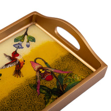 Load image into Gallery viewer, Nature-Themed Reverse-Painted Glass Tray in Warm Hues - Joy at Sunset | NOVICA