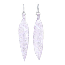 Load image into Gallery viewer, Handblown Leaf-Shaped Pink Glass Dangle Earrings - Ethereal Leaf | NOVICA