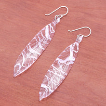 Load image into Gallery viewer, Handblown Leaf-Shaped Pink Glass Dangle Earrings - Ethereal Leaf | NOVICA