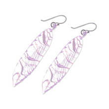 Load image into Gallery viewer, Handblown Leaf-Shaped Pink Glass Dangle Earrings - Ethereal Leaf | NOVICA