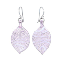 Load image into Gallery viewer, Handblown Leafy Pink and White Glass Dangle Earrings - Tender Foliage | NOVICA