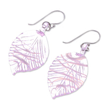 Load image into Gallery viewer, Handblown Leafy Pink and White Glass Dangle Earrings - Tender Foliage | NOVICA