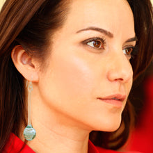 Load image into Gallery viewer, Handblown Abstract Blue and White Glass Dangle Earrings - Celestial Pendulum | NOVICA