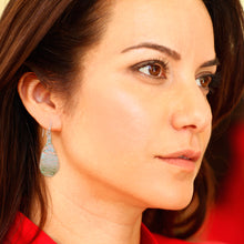 Load image into Gallery viewer, Handblown Glass Dangle Earrings with Green & White Spirals - Green Ovate Leaf | NOVICA