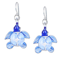 Load image into Gallery viewer, Handblown Glass Turtle Dangle Earrings from Thailand - Turtle Glam | NOVICA