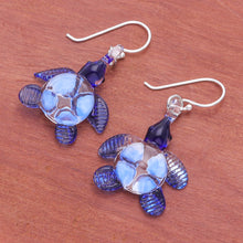 Load image into Gallery viewer, Handblown Glass Turtle Dangle Earrings from Thailand - Turtle Glam | NOVICA