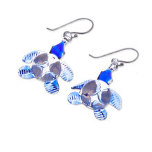 Load image into Gallery viewer, Handblown Glass Turtle Dangle Earrings from Thailand - Turtle Glam | NOVICA