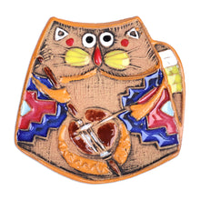 Load image into Gallery viewer, Traditional Cat and Music-Themed Ceramic Magnet from Armenia - Feline Emblem | NOVICA
