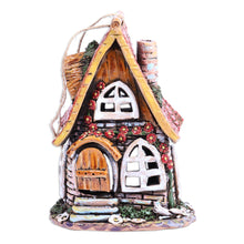 Load image into Gallery viewer, House-Themed Brown Painted Ceramic Tealight Holder - Warm Home | NOVICA
