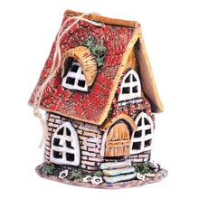 Load image into Gallery viewer, House-Themed Brown Painted Ceramic Tealight Holder - Warm Home | NOVICA