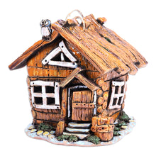 Load image into Gallery viewer, Painted Whimsical Cottage-Themed Ceramic Tealight Holder - Homey Cottage | NOVICA