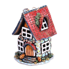 Load image into Gallery viewer, House-Themed Handcrafted Painted Ceramic Tealight Holder - Dreamy Home | NOVICA