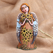Load image into Gallery viewer, Handcrafted Whimsical Floral Angel Ceramic Sculpture - Angelic Spring | NOVICA