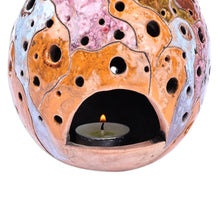 Load image into Gallery viewer, Handcrafted Painted Lizard-Themed Ceramic Tealight Holder - Lizard Mischief | NOVICA