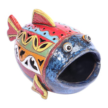 Load image into Gallery viewer, Handcrafted Multicolor Fish-Shaped Ceramic Tealight Holder - Light Fish | NOVICA