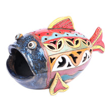 Load image into Gallery viewer, Handcrafted Multicolor Fish-Shaped Ceramic Tealight Holder - Light Fish | NOVICA