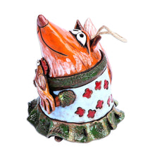 Load image into Gallery viewer, Whimsical Handcrafted Painted Fox Ceramic Bell Ornament - Mother Fox | NOVICA