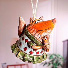 Load image into Gallery viewer, Whimsical Handcrafted Painted Fox Ceramic Bell Ornament - Mother Fox | NOVICA