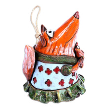 Load image into Gallery viewer, Whimsical Handcrafted Painted Fox Ceramic Bell Ornament - Mother Fox | NOVICA