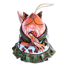 Load image into Gallery viewer, Whimsical Handcrafted Painted Fox Ceramic Bell Ornament - Mother Fox | NOVICA