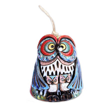 Load image into Gallery viewer, Handcrafted Painted Mother Owl Ceramic Bell Ornament - Double Mother | NOVICA