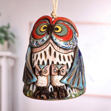 Load image into Gallery viewer, Handcrafted Painted Mother Owl Ceramic Bell Ornament - Double Mother | NOVICA