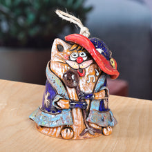 Load image into Gallery viewer, Hand-Painted Whimsical Feline Singer Ceramic Bell Ornament - Feline Soprano | NOVICA
