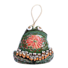 Load image into Gallery viewer, Whimsical Handcrafted Painted Frog Ceramic Bell Ornament - Froggy Teacher | NOVICA