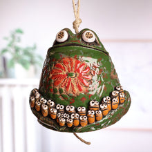 Load image into Gallery viewer, Whimsical Handcrafted Painted Frog Ceramic Bell Ornament - Froggy Teacher | NOVICA