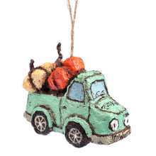 Load image into Gallery viewer, Hand-Painted Traditional Papier Mache Truck Ornament - Pumpkin Delivery | NOVICA