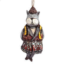 Load image into Gallery viewer, Whimsical Hand-Painted Papier Mache Cat Ornament - Lady Cat | NOVICA
