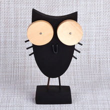 Load image into Gallery viewer, Owl-Themed Tilia Wood and Stainless Steel Sculpture in Black - Big Eyes Owl | NOVICA