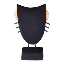 Load image into Gallery viewer, Owl-Themed Tilia Wood and Stainless Steel Sculpture in Black - Big Eyes Owl | NOVICA