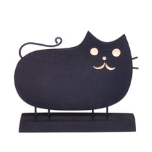 Load image into Gallery viewer, Hand-Painted Wood Cat Sculpture with Stainless Steel Accents - Midnight Cat | NOVICA