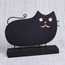 Load image into Gallery viewer, Hand-Painted Wood Cat Sculpture with Stainless Steel Accents - Midnight Cat | NOVICA