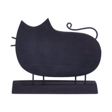 Load image into Gallery viewer, Hand-Painted Wood Cat Sculpture with Stainless Steel Accents - Midnight Cat | NOVICA