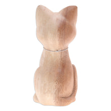 Load image into Gallery viewer, Hand-Carved Raintree Wood Cat Figurine with Aluminum Bell - Feline Melody | NOVICA