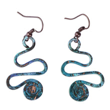 Load image into Gallery viewer, Spiral-Themed Copper Dangle Earrings with Oxidized Finish - Whirlwind Splendor | NOVICA