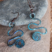 Load image into Gallery viewer, Spiral-Themed Copper Dangle Earrings with Oxidized Finish - Whirlwind Splendor | NOVICA