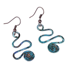 Load image into Gallery viewer, Spiral-Themed Copper Dangle Earrings with Oxidized Finish - Whirlwind Splendor | NOVICA