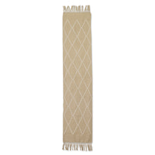 Load image into Gallery viewer, Hand-Woven Green Cotton Table Runner with Diamond Motifs - Diamond Paths | NOVICA