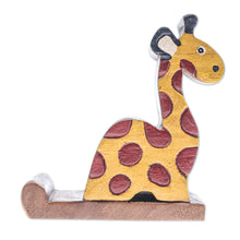 Load image into Gallery viewer, Giraffe-Themed Hand-Carved Raintree Wood Phone Holder - Safari Support | NOVICA