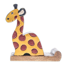 Load image into Gallery viewer, Giraffe-Themed Hand-Carved Raintree Wood Phone Holder - Safari Support | NOVICA